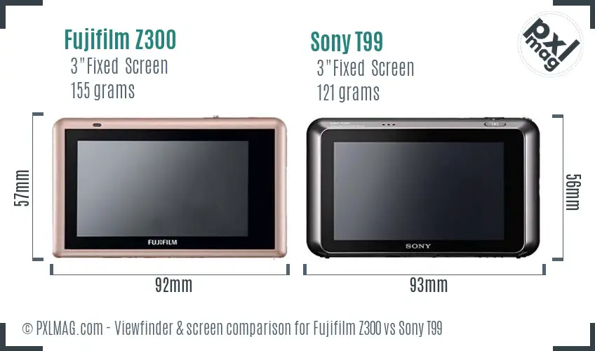 Fujifilm Z300 vs Sony T99 Screen and Viewfinder comparison