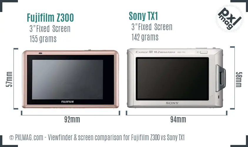 Fujifilm Z300 vs Sony TX1 Screen and Viewfinder comparison