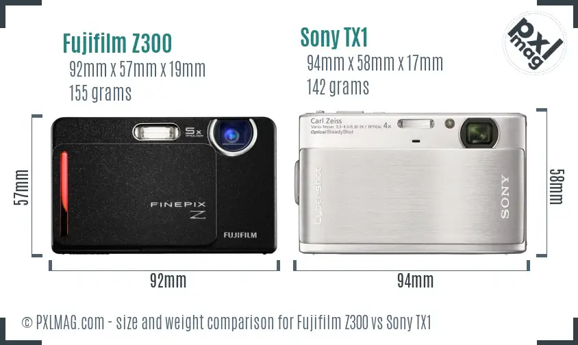 Fujifilm Z300 vs Sony TX1 size comparison