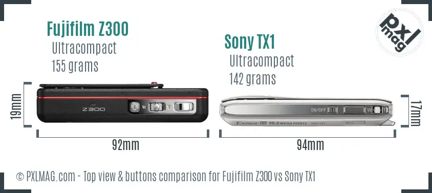 Fujifilm Z300 vs Sony TX1 top view buttons comparison