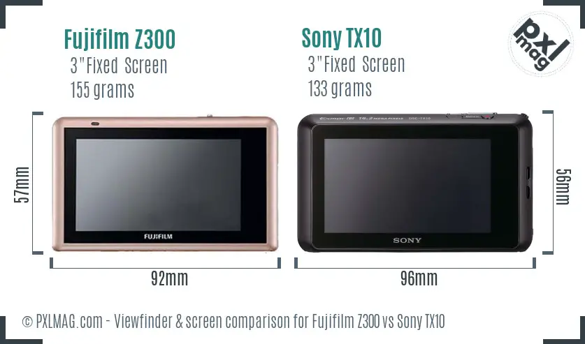 Fujifilm Z300 vs Sony TX10 Screen and Viewfinder comparison