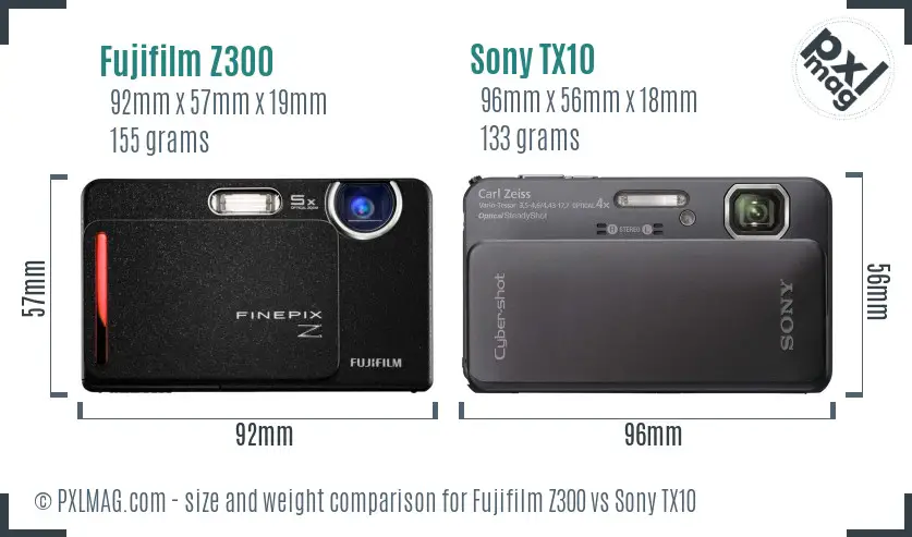Fujifilm Z300 vs Sony TX10 size comparison