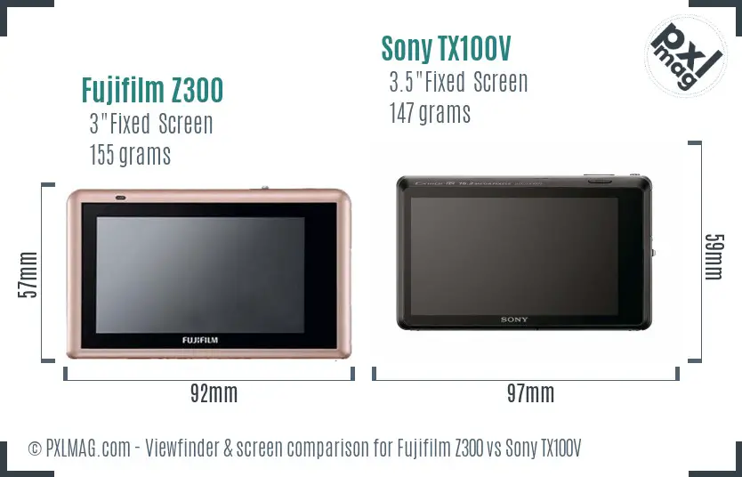 Fujifilm Z300 vs Sony TX100V Screen and Viewfinder comparison