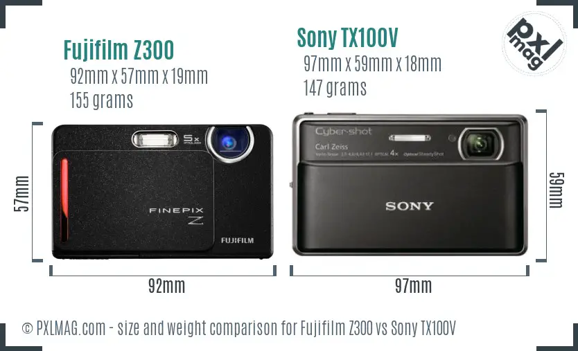 Fujifilm Z300 vs Sony TX100V size comparison