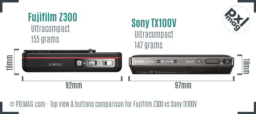 Fujifilm Z300 vs Sony TX100V top view buttons comparison