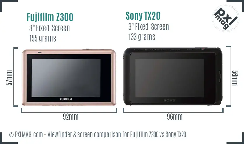 Fujifilm Z300 vs Sony TX20 Screen and Viewfinder comparison