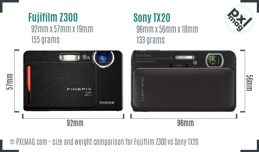 Fujifilm Z300 vs Sony TX20 size comparison