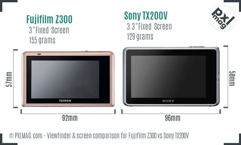 Fujifilm Z300 vs Sony TX200V Screen and Viewfinder comparison