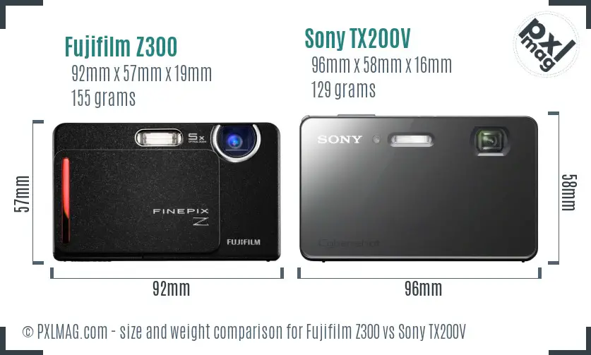 Fujifilm Z300 vs Sony TX200V size comparison
