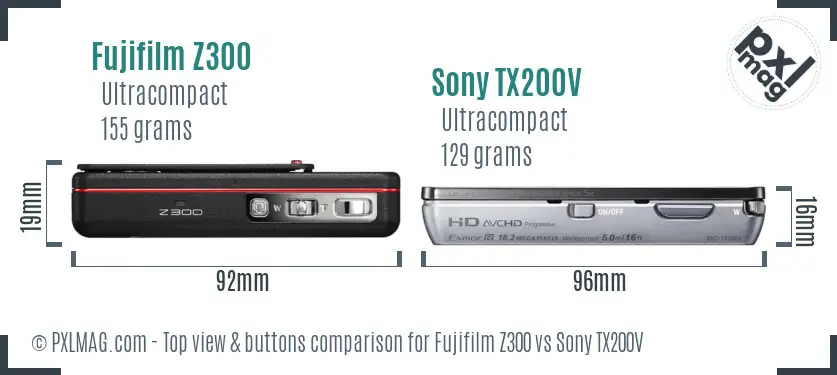 Fujifilm Z300 vs Sony TX200V top view buttons comparison