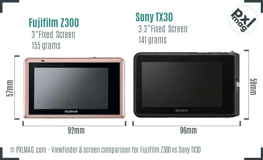 Fujifilm Z300 vs Sony TX30 Screen and Viewfinder comparison