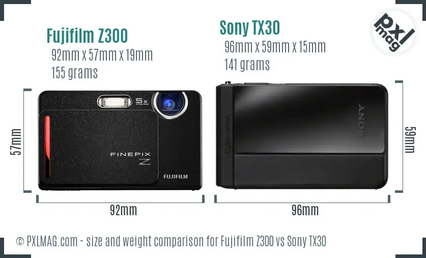 Fujifilm Z300 vs Sony TX30 size comparison
