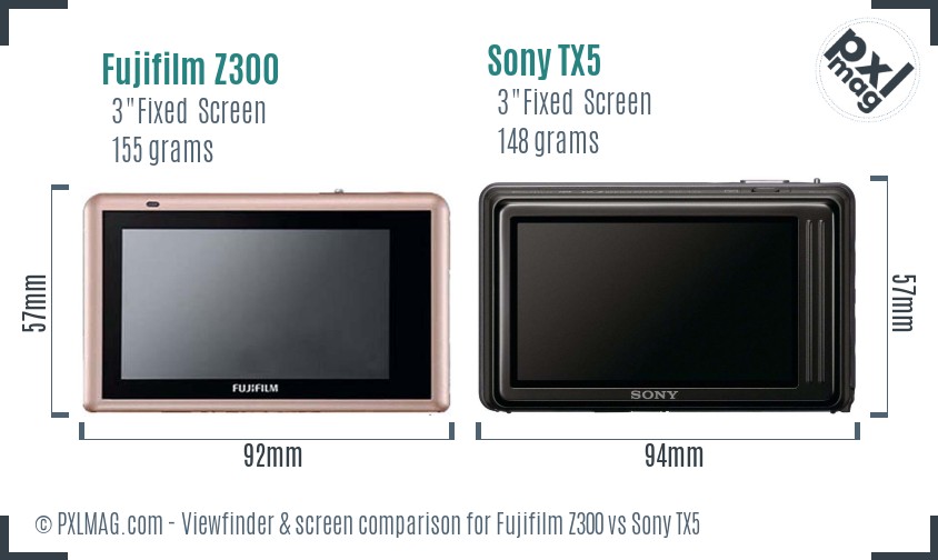 Fujifilm Z300 vs Sony TX5 Screen and Viewfinder comparison