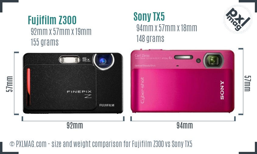 Fujifilm Z300 vs Sony TX5 size comparison