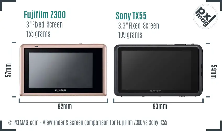 Fujifilm Z300 vs Sony TX55 Screen and Viewfinder comparison