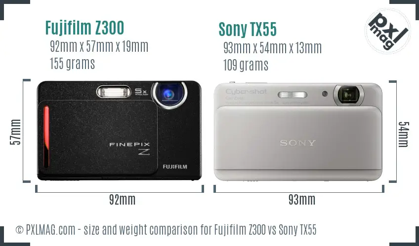 Fujifilm Z300 vs Sony TX55 size comparison