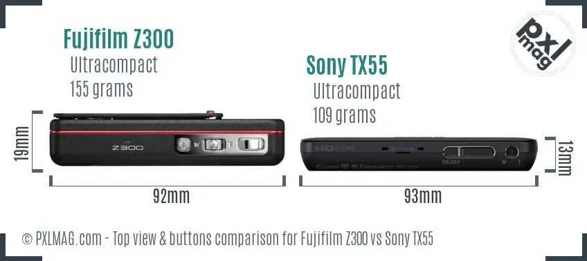 Fujifilm Z300 vs Sony TX55 top view buttons comparison