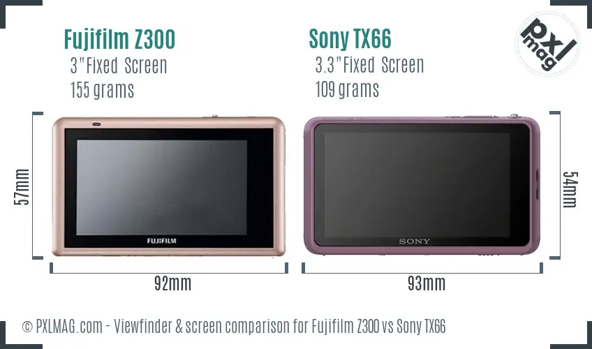 Fujifilm Z300 vs Sony TX66 Screen and Viewfinder comparison