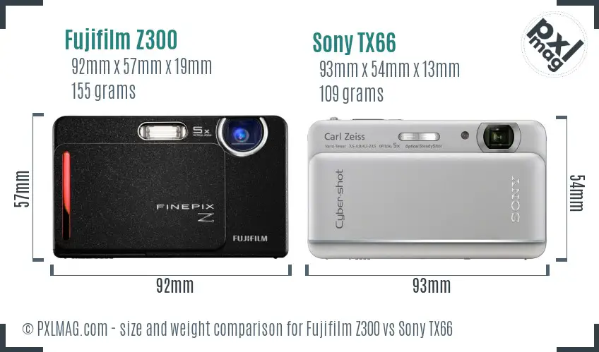 Fujifilm Z300 vs Sony TX66 size comparison
