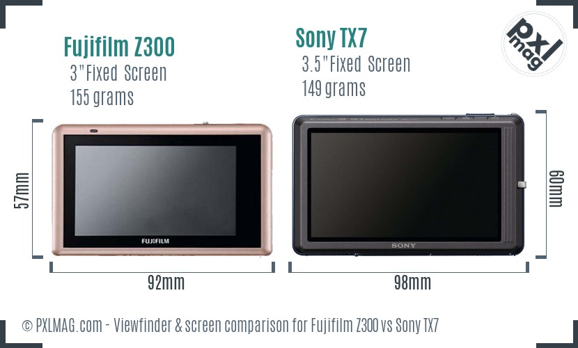 Fujifilm Z300 vs Sony TX7 Screen and Viewfinder comparison