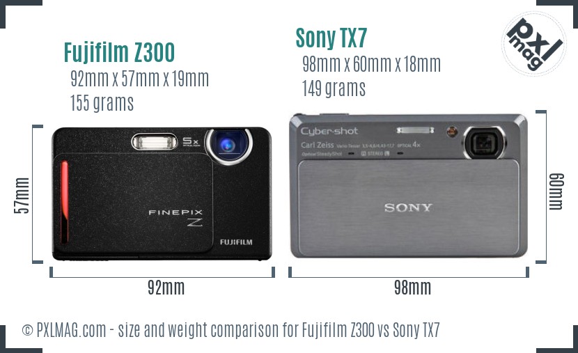 Fujifilm Z300 vs Sony TX7 size comparison