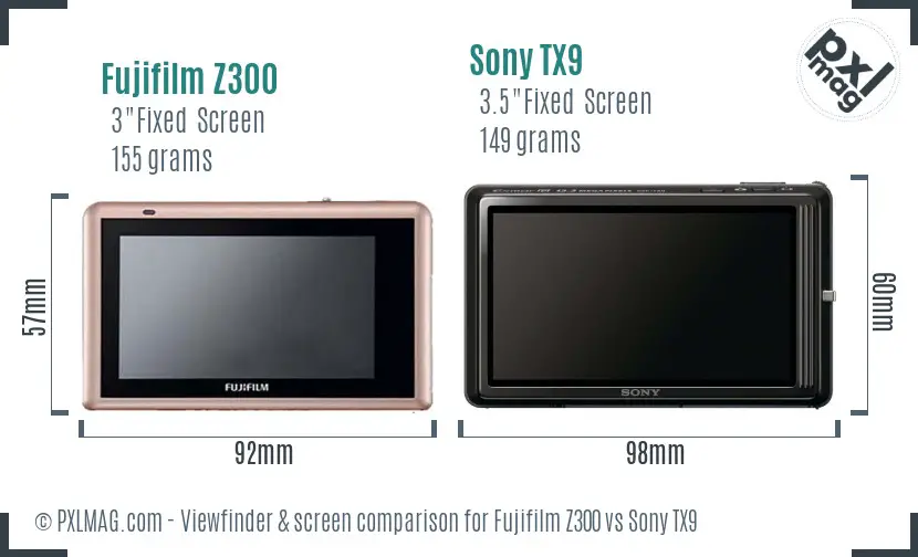 Fujifilm Z300 vs Sony TX9 Screen and Viewfinder comparison