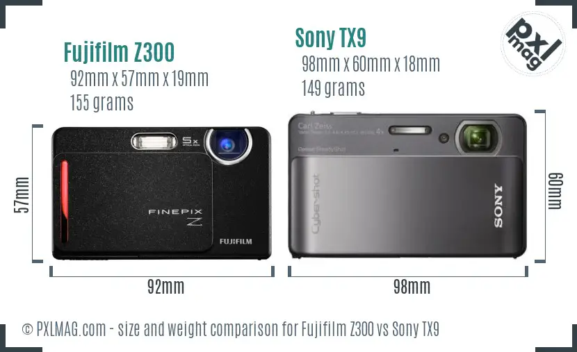 Fujifilm Z300 vs Sony TX9 size comparison