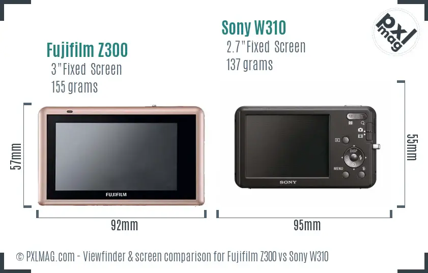 Fujifilm Z300 vs Sony W310 Screen and Viewfinder comparison