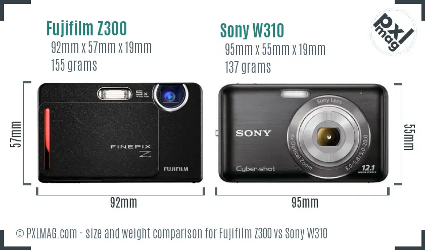 Fujifilm Z300 vs Sony W310 size comparison