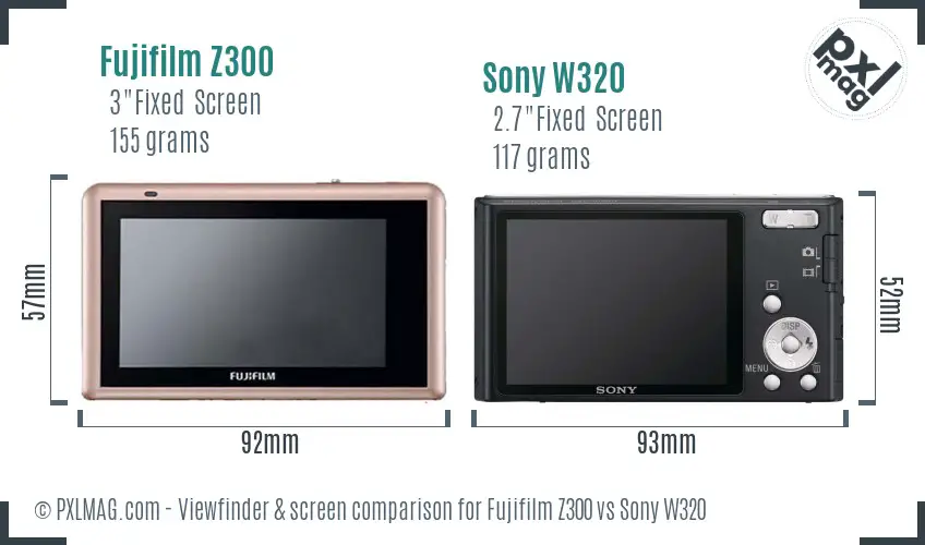 Fujifilm Z300 vs Sony W320 Screen and Viewfinder comparison