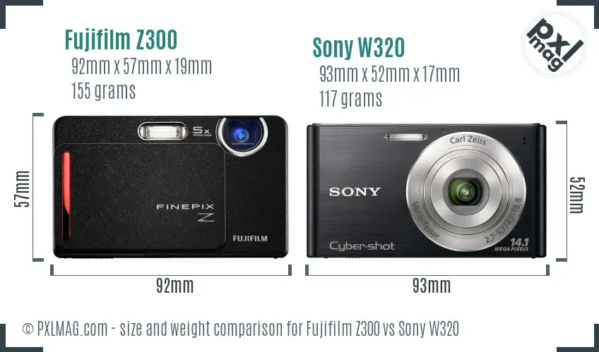 Fujifilm Z300 vs Sony W320 size comparison