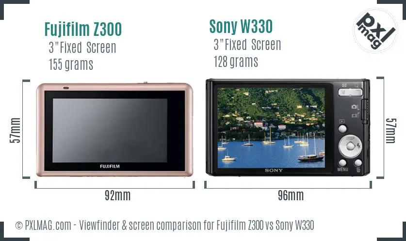 Fujifilm Z300 vs Sony W330 Screen and Viewfinder comparison