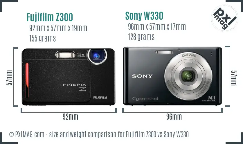 Fujifilm Z300 vs Sony W330 size comparison