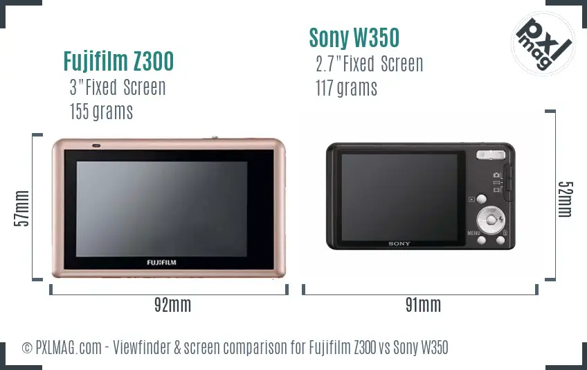 Fujifilm Z300 vs Sony W350 Screen and Viewfinder comparison