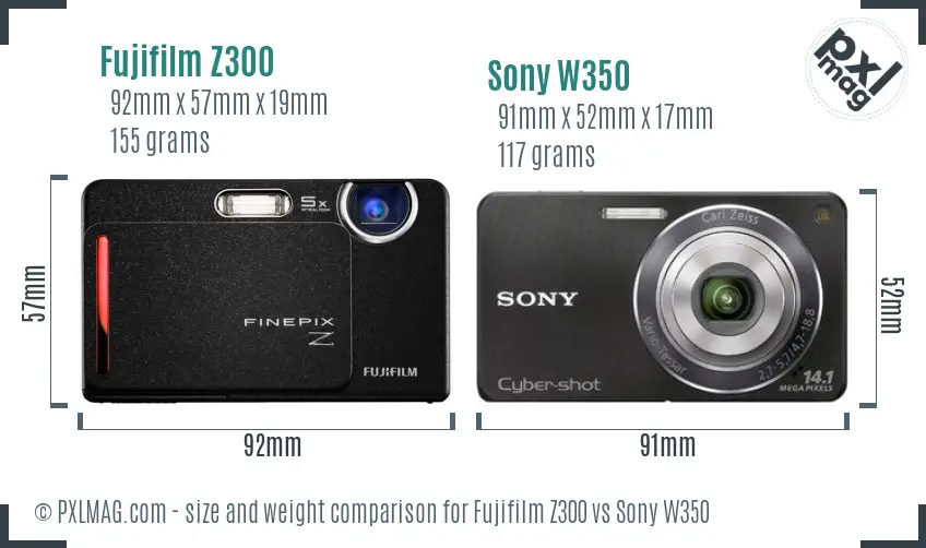 Fujifilm Z300 vs Sony W350 size comparison