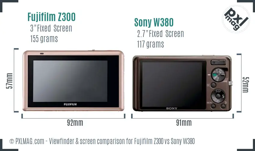 Fujifilm Z300 vs Sony W380 Screen and Viewfinder comparison