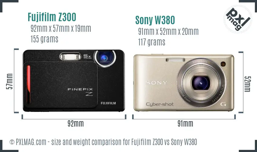 Fujifilm Z300 vs Sony W380 size comparison