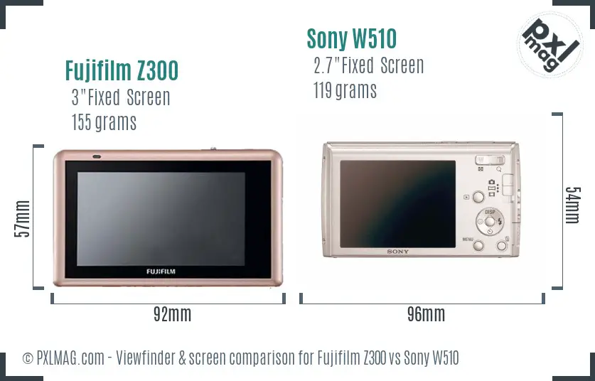 Fujifilm Z300 vs Sony W510 Screen and Viewfinder comparison