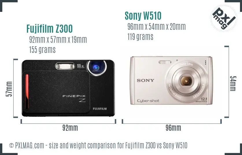 Fujifilm Z300 vs Sony W510 size comparison