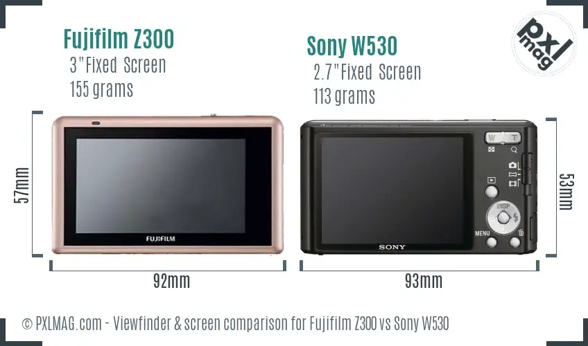 Fujifilm Z300 vs Sony W530 Screen and Viewfinder comparison
