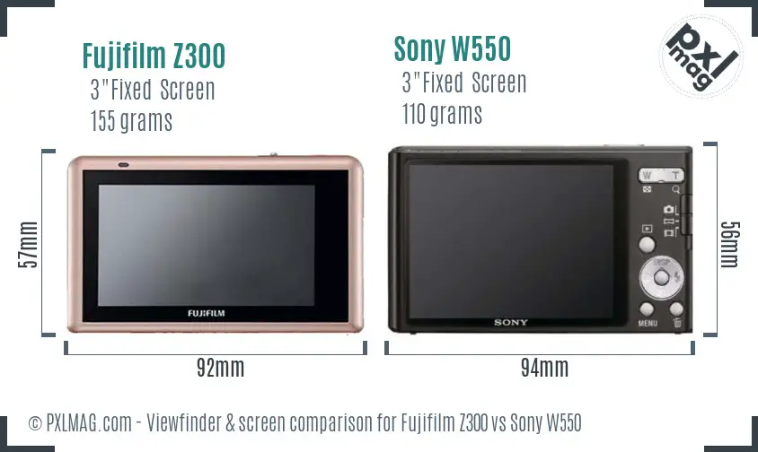 Fujifilm Z300 vs Sony W550 Screen and Viewfinder comparison Fujifilm Z300 vs Sony W550 Screen and Viewfinder comparison