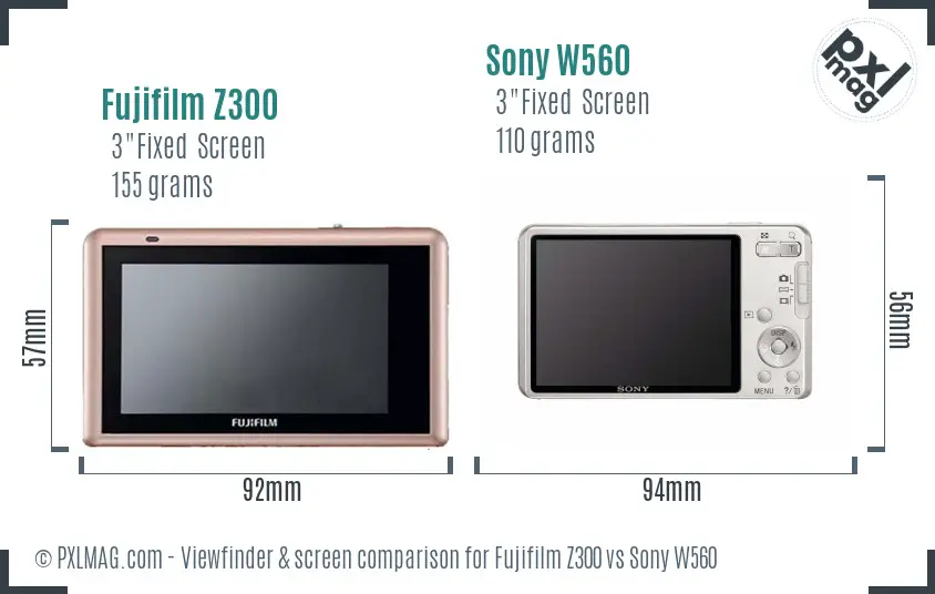 Fujifilm Z300 vs Sony W560 Screen and Viewfinder comparison