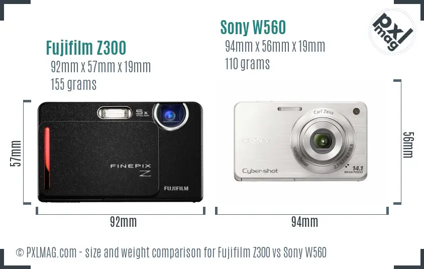 Fujifilm Z300 vs Sony W560 size comparison