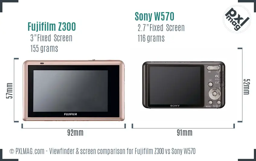 Fujifilm Z300 vs Sony W570 Screen and Viewfinder comparison