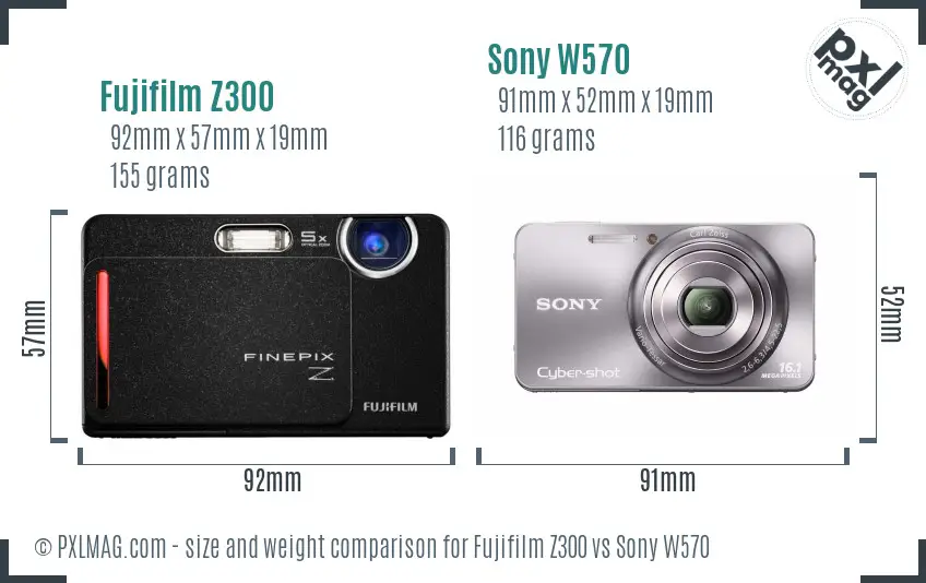 Fujifilm Z300 vs Sony W570 size comparison