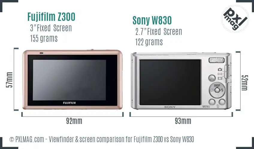Fujifilm Z300 vs Sony W830 Screen and Viewfinder comparison
