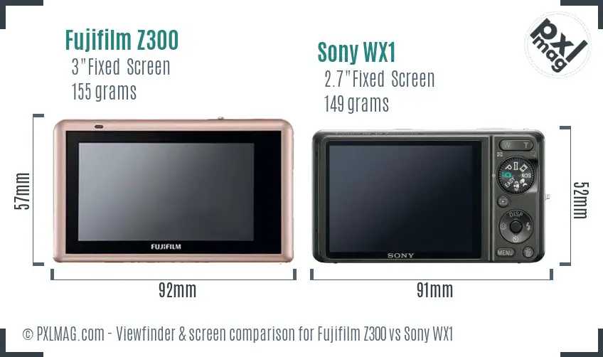 Fujifilm Z300 vs Sony WX1 Screen and Viewfinder comparison