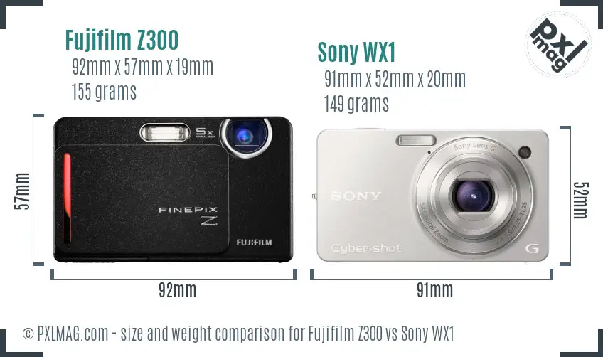 Fujifilm Z300 vs Sony WX1 size comparison