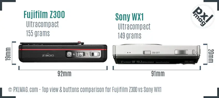 Fujifilm Z300 vs Sony WX1 top view buttons comparison