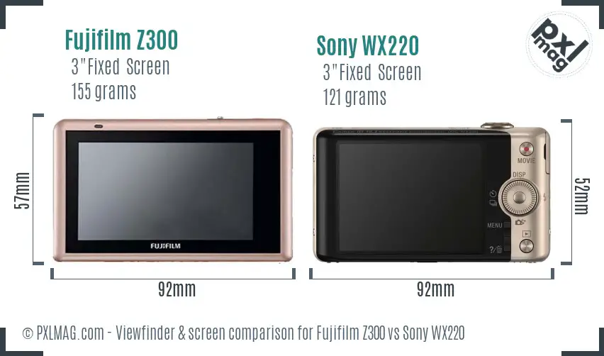 Fujifilm Z300 vs Sony WX220 Screen and Viewfinder comparison